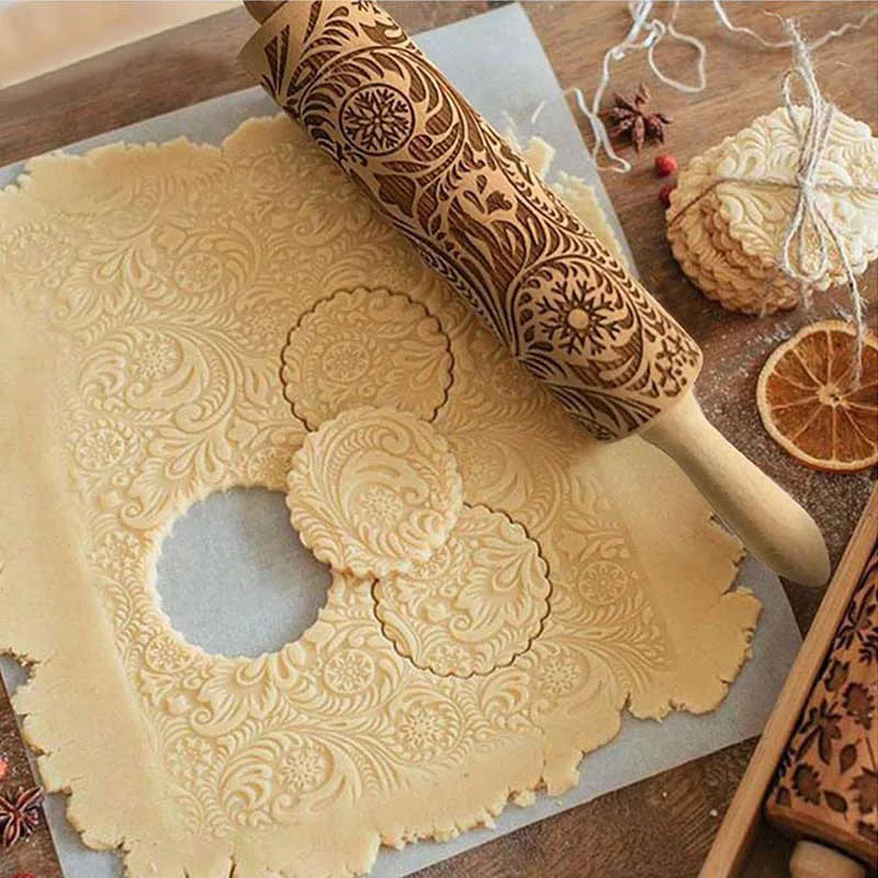 1PC Embossing Engraved Rolling Pin Baking Tool Cookie Fondant Cake Dough Roller Patterned Rolling Pin Kitchen Accessories