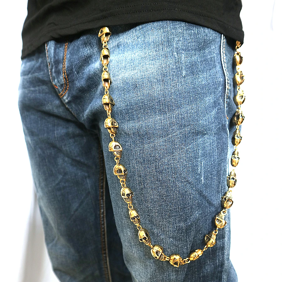 Unisex 316L Stainless Steel Gold Style Skull Skeleton Jeans Chain Belt