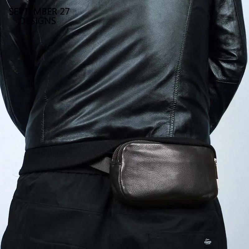 Nowe modne etui na talię męskie torby z prawdziwej skóry w klatce piersiowej Top Handmade mała torba Messenger Crossbody Mini Travel Phone Bag Lovers