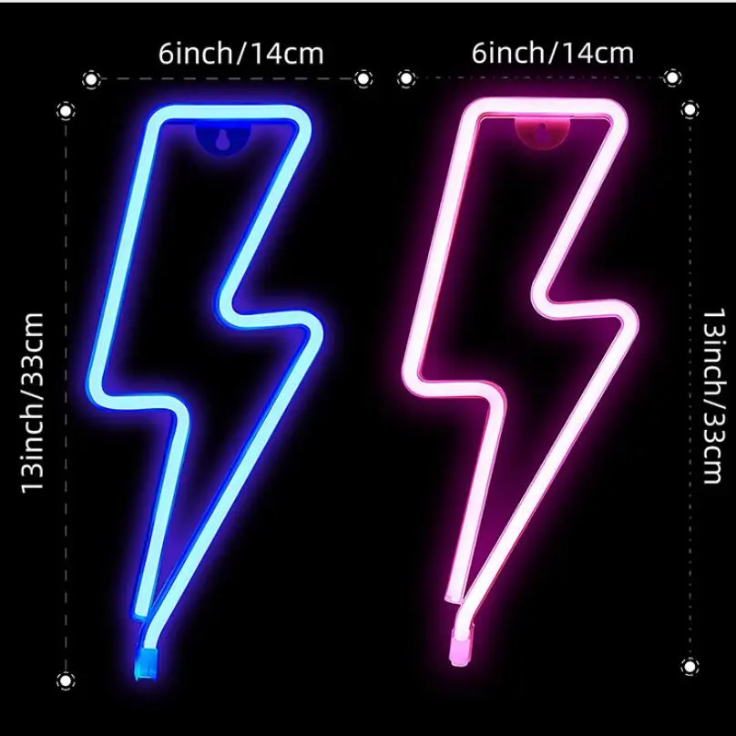 LED Neon Lightning Shaped Sign Flash Neon Light Hanging Wall Lam Decorative Light Wall Decor for Home Room Wedding Party Design