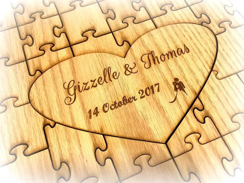 Custom Unique Wooden Puzzle Guest Book Alternative, Elegant Drop Box, heart Guest Book Alternative, Jigsaw wedding Guest Book