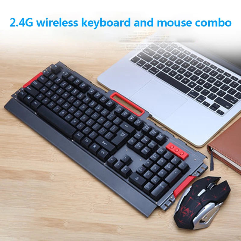 Hk50 teclado sem fio e mouse conjunto botão flutuante teclado de metal para casa teclado de jogos