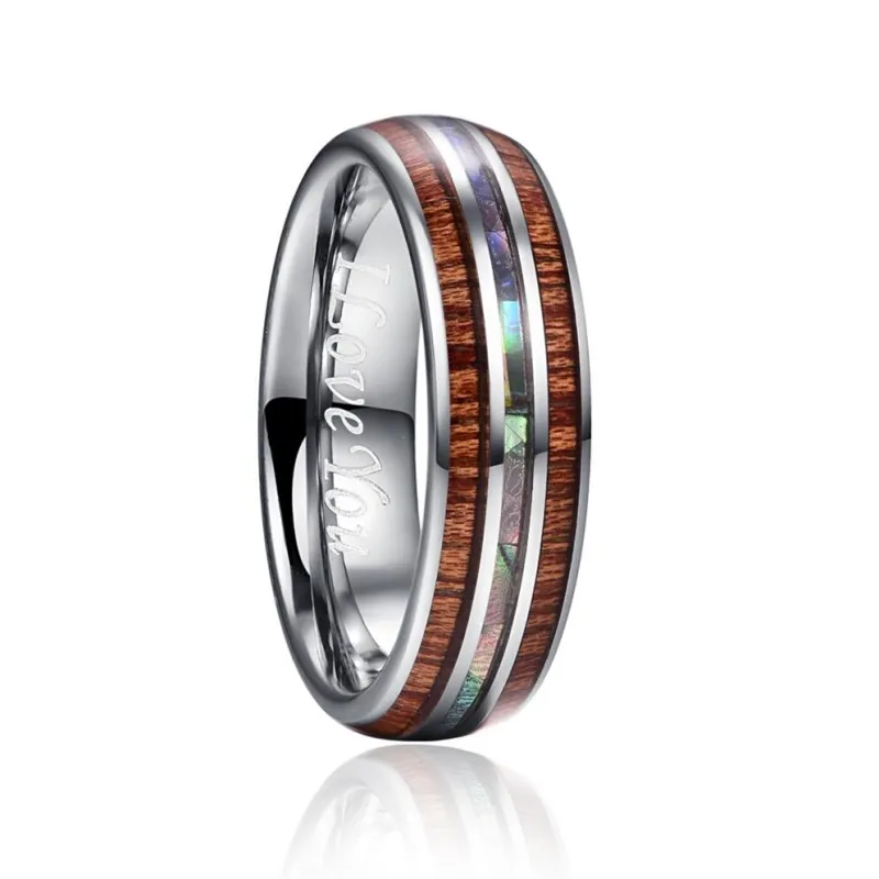 

6mm Hawaiian Koa Wood and Abalone Shell Tungsten Carbide Rings Wedding Rings for Women Men