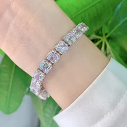 OEVAS 100% 925 Sterling Silver 7*7mm Square High Carbon Diamond Pagoda Bracelet For Women Sparkling Wedding Party Fine Jewelry