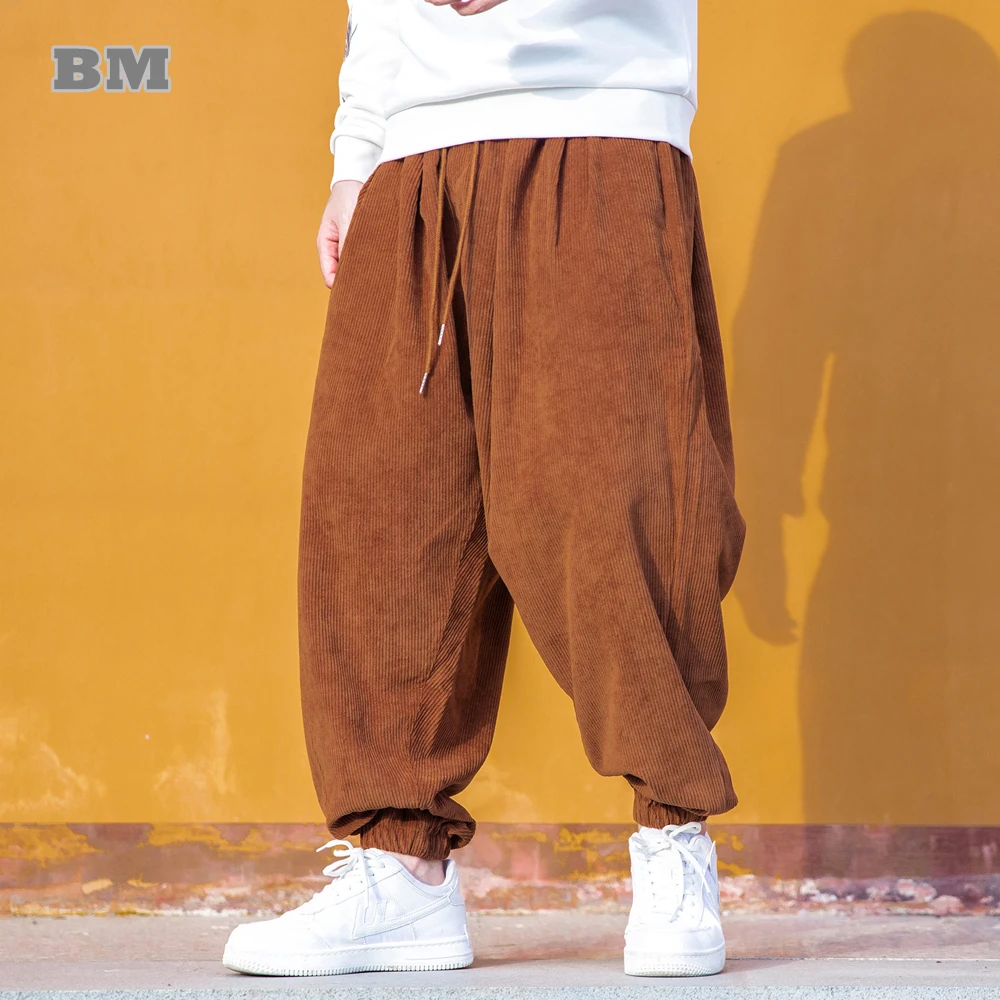 Chinese Style Loose Plus Size Corduroy Pants Spring Autumn Japanese Streetwear Baggy Pants Harajuku Jogging Fashion Trousers Men