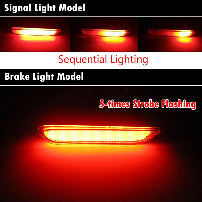 Red / Smoked Lens Red LED Rear Bumper Reflector Brake Tail Lights w/ Sequential Turn Signal For Infiniti Nissan Rear Fog Lights
