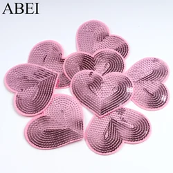 10pcs Embroiderd Big Pink Heart Patches Iron On Sequined Patch Glittle Stickers DIY Fabric Appliques