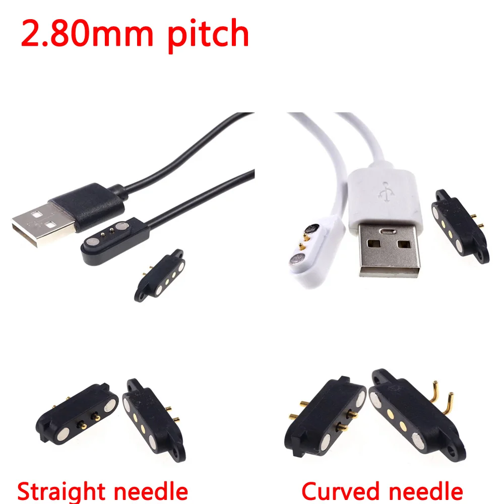 1Sets Magnetic Usb Charging Cable Male Female PogoPin Connector Power Solution 2 Pin Magnets Contact Pad PCB Solder2.8MM Pitch