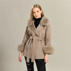 Jxwatcher High End Wool Coat Woman Double Face Cashmere Coat with Real Fur Collar Luxury Ladies Winter Jacket Warm Clothing Fall