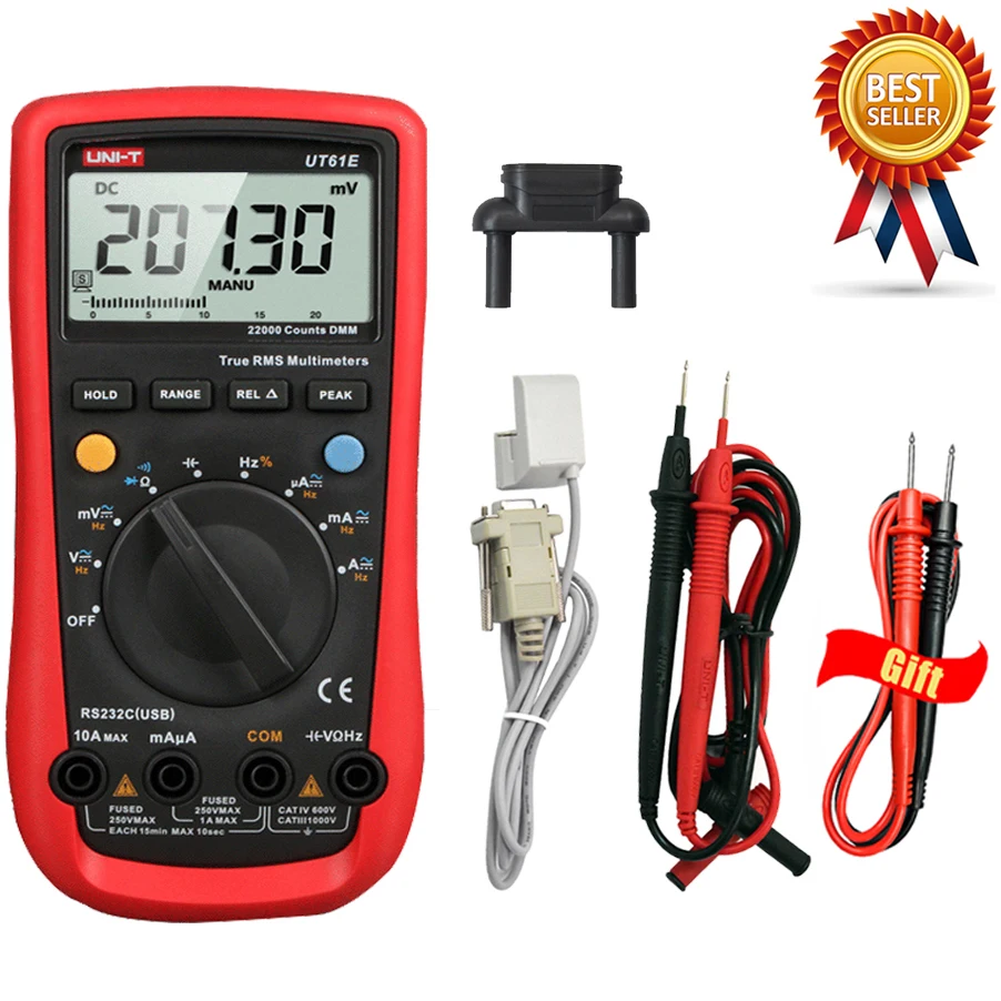 UNI-T UT61E Digital Multimeter True RMS Peak Meter PC Connect AC DC Voltage Relative Mode 22000 Counts Data Hold Auto Range