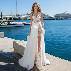 Sexy Detachable Wedding Dress For Bride Illusion Lace Bridal Custom Gown 2 In 1 Floor Length Civil Boho Свадебное платье A Line