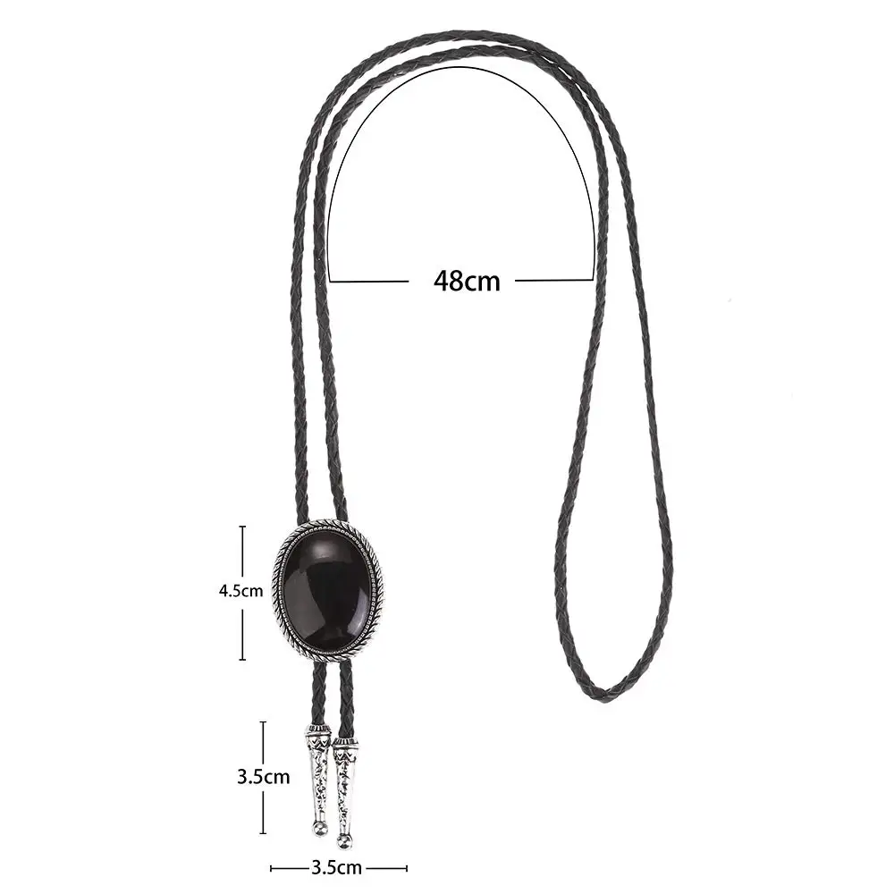 남녀공용 천연 보석 오팔 모양 볼로 타이, 서양 코이보이 스톤 펜던트 목걸이, 가죽 로프 나비넥타이