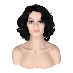 QQXCAIW Short Curly Wigs Women Party Cosplay Costume Natural Black Heat Resistant Synthetic Hair Wig