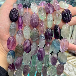 16x22mm Natural Fluorite Stone Beads 15'' Carved Oval DIY Loose Beads For Jewelry Making Women Beads Bracelet Necklace Gift