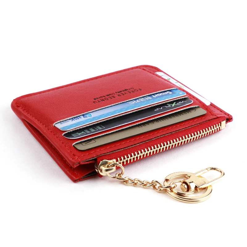 

New Brand Super Thin Small Credit Card Holder Wallet Women's Leather Key Chain ID Card Case Slim Female Ladies Mini Coin Purse