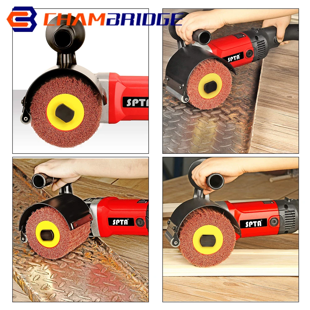 Imagem -06 - Metal de Limpeza Almofada de Polimento Roda de Polir Fio de Náilon Desenho Roda Abrasiva Polimento Deburring Tambor Roda Aço Inoxidável 120*100*19 mm