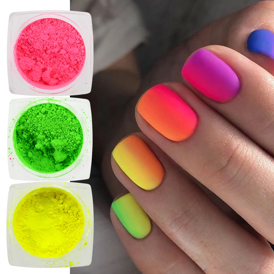 เรืองแสงนีออนเล็บผงสี Reactive Phosphor Glitter ฝุ่นฤดูหนาว Premium Paillette DIY Charm ตกแต่งเล็บ NTYE01-13