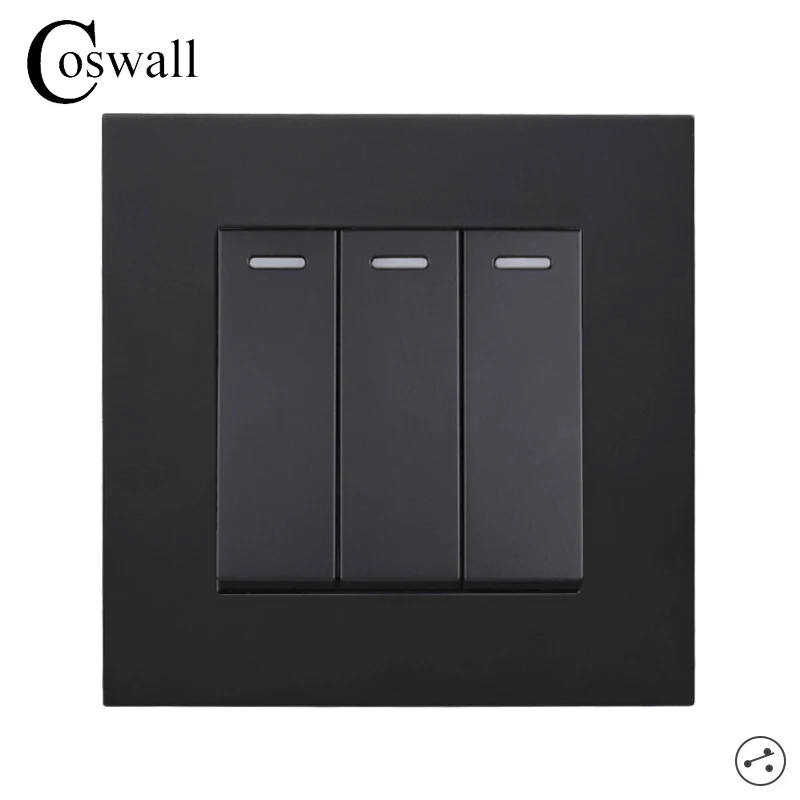 COSWALL PC Panel 3 Gang 2 Way On / Off Rocker Wall Light Switch Switched Pass Through Passage Stair Switch  DC 5-40V AC 90-250V