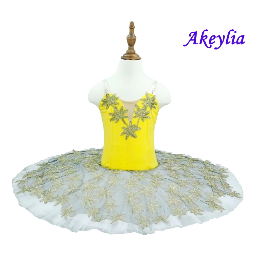 Yellow Gold Platter Plate Tutu Dress Canary Fairy Performance Tutus Pre-Professional Ballet Tutu  Classical Ballet Costume