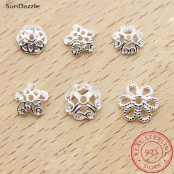 2pcs Genuine Real Solid 925 Sterling Plain Silver 5-11mm Flower Bead Caps Connector End Bead Cap Jewelry Making Findings