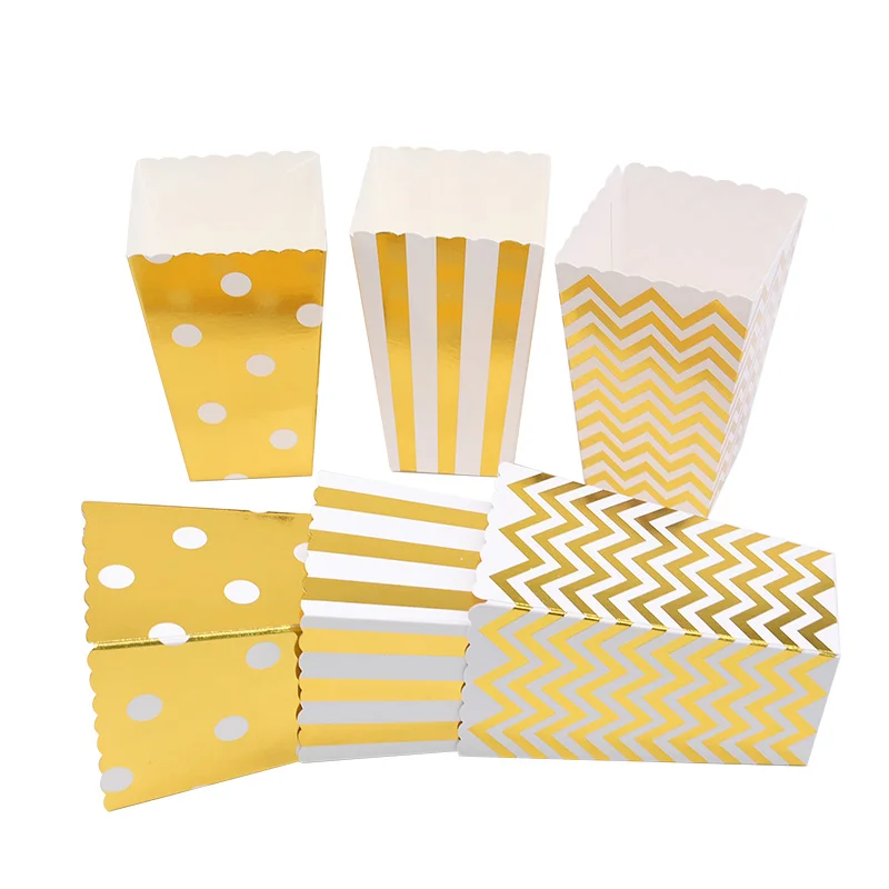 6/12pcs Party Paper Popcorn Boxes Rose gold Pop Corn Candy/ Sanck Favor Bag Xmas Wedding Kid Birthday Party Decoration