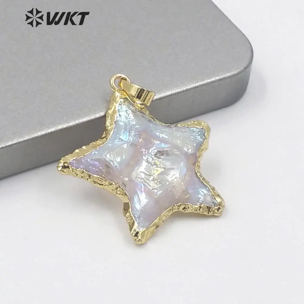 

WT-P1563 Amazing Gold Electroplated Angel Natural Raw Crystal Quartz Star Pendant For Women Fashion