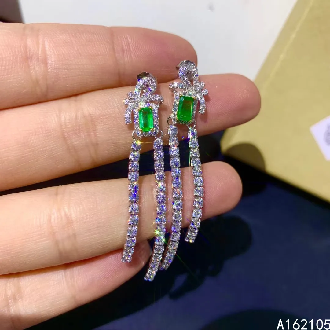 Fine jewelry 925 pure silver Chinese style natural emerald girl luxury popular tassels bowkont gem earrings eardrop support dete