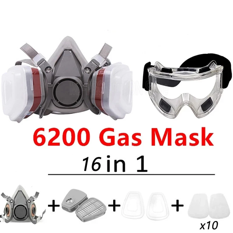 

6200 Gas Mask With Anti-Fog Glasses Paint Spraying Safety Work Half Face Respirator Industry Dust Mask With Filter