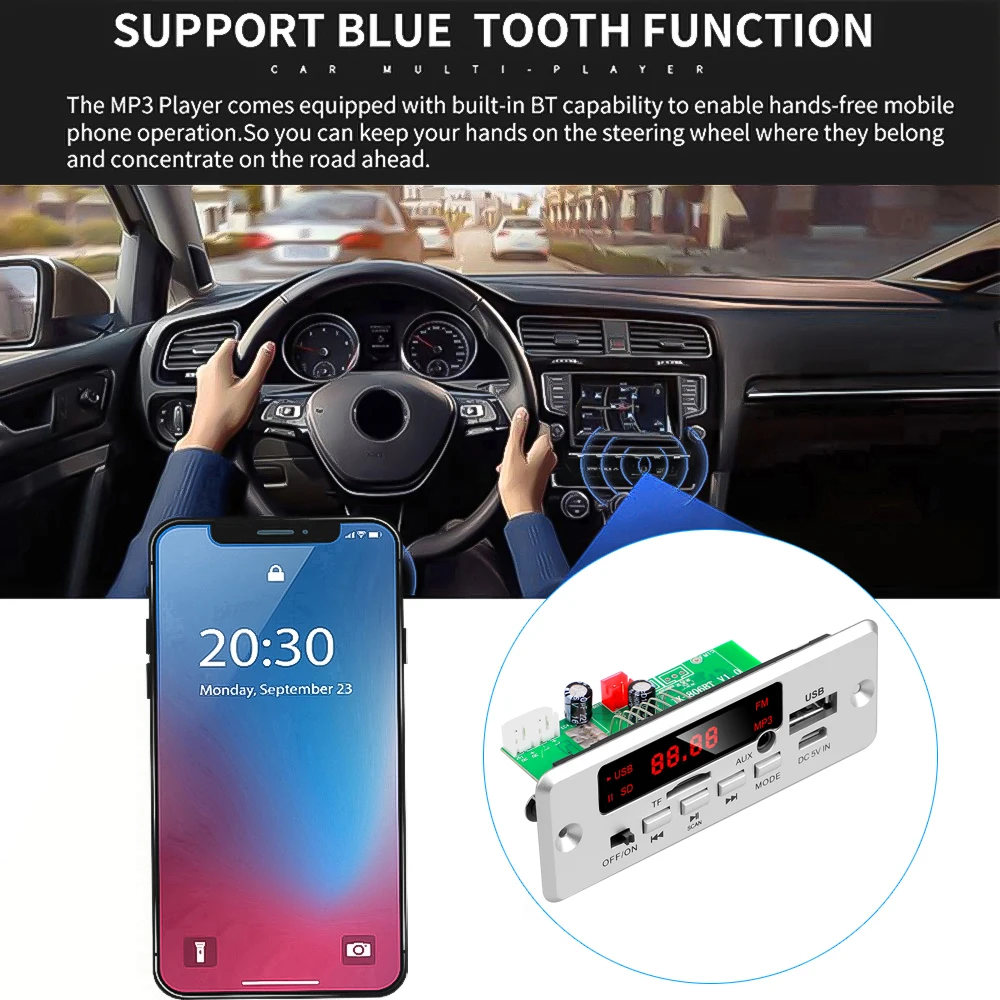 DC 12V 50W Amplifier Bluetooth 5.0 MP3 Player Decoder Board FM Radio TF USB 3.5mm AUX Module Bluetooth Receiver Car kit Audio