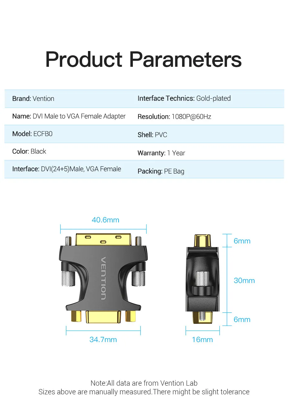 Tions DVI zu VGA 24 + 5 Adapter DVI-I Stecker auf VGA BUCHSE Konverter 1080P für Computer Monitor TV projektor Kabel VGA zu DVI 1pc – Detail 9