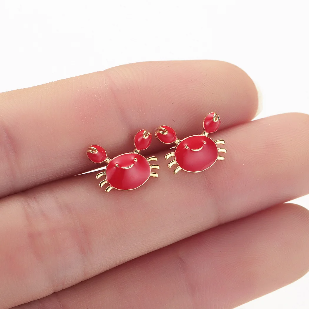 Buyee 925 Sterling Silver Cute Earrings Red Enamel Crab Simple Sweet Earring for Woman Young Girl Fashion Fine Jewelry Earrings