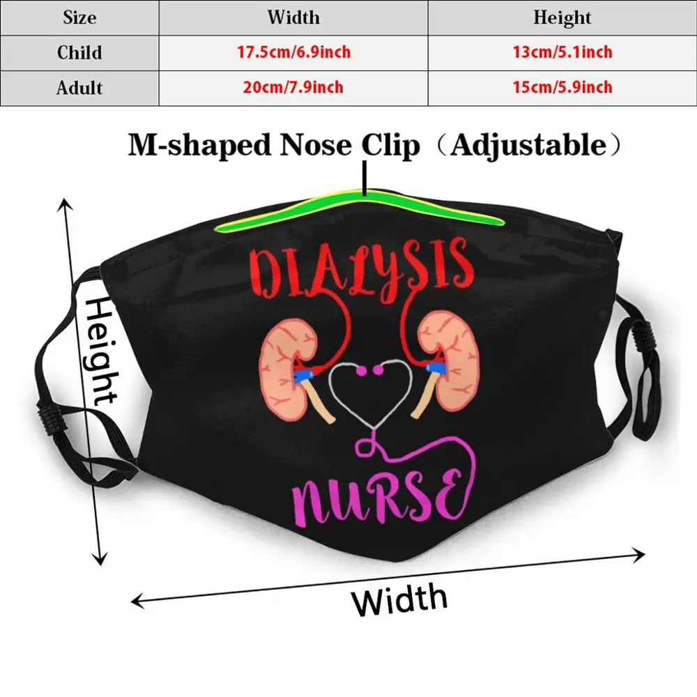 Dialysis Nurse Nephrology Kidney Disease Failure Nursing Print Washable Filter Anti Dust Mouth Mask Nurse Nursing Medicine