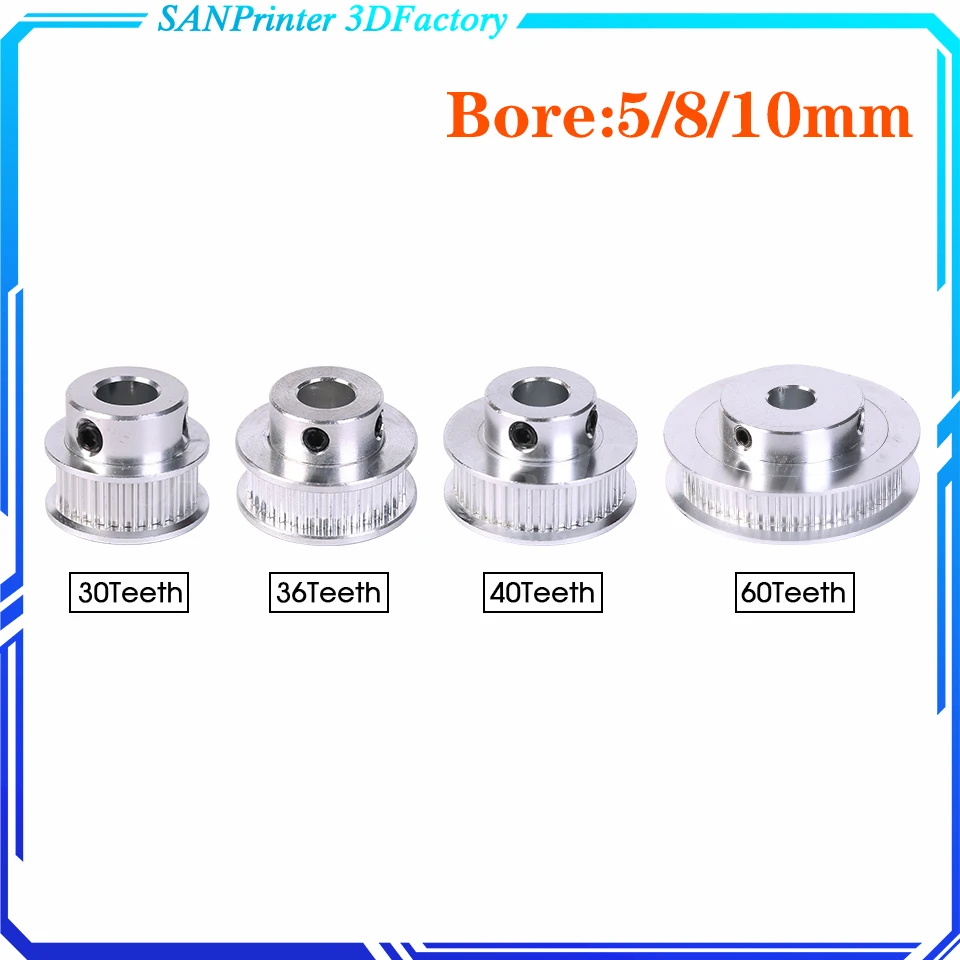 

New 1pcs GT2 Timing Pulley 30 36 40 60 Tooth Wheel Bore 5mm 8mm Aluminum Gear Teeth Width 6mm Parts For Reprap 3D Printers Part