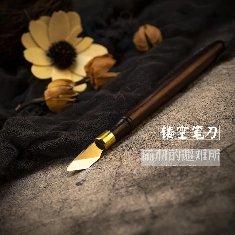 The Third GenerationPowder SteelM390 Pen Knife, Carving Knife, Hollow Knife, Handmade Vegetable Tanned Leather and Leather Tools