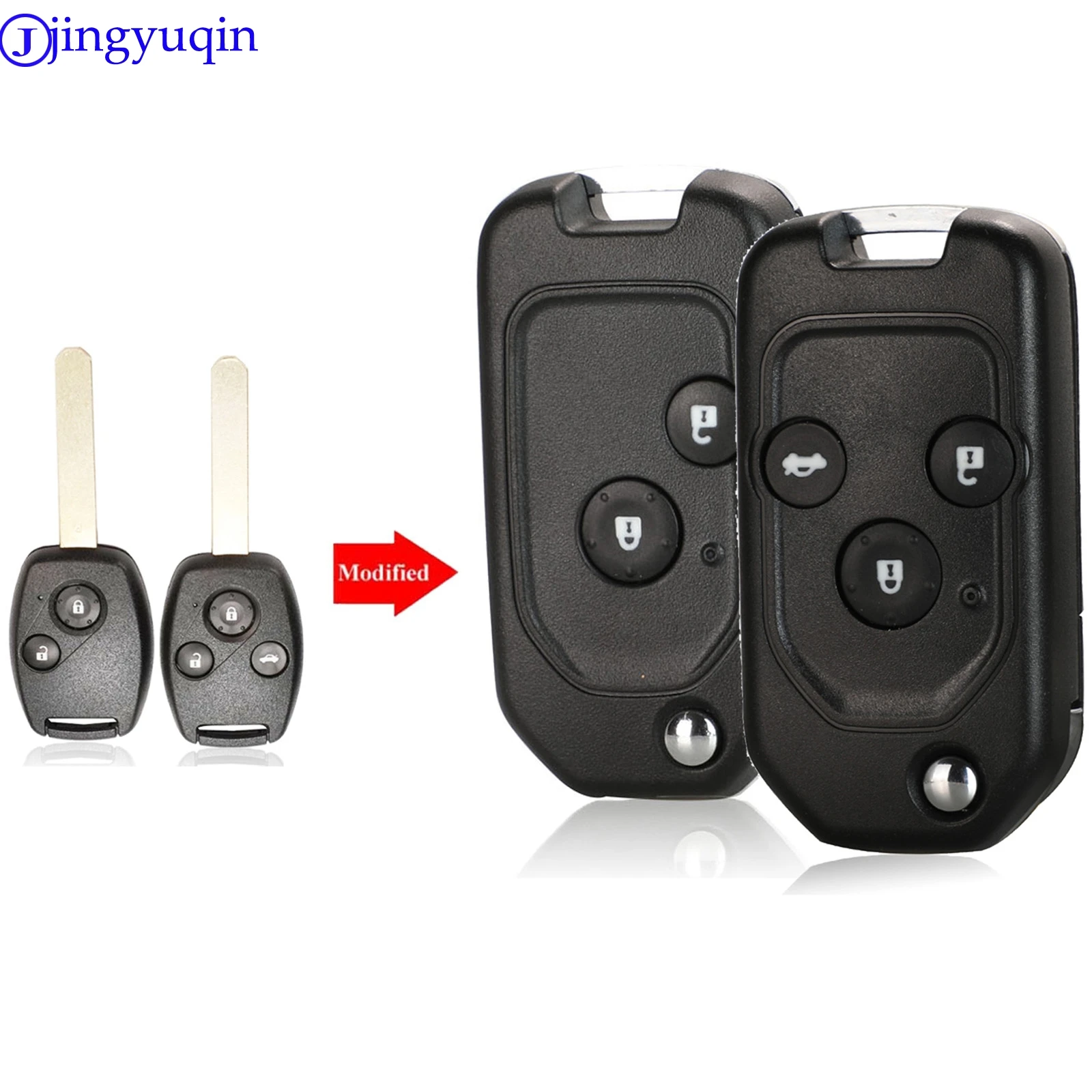 

jingyuqin 10PS Modified 2/3 Buttons Car Key For Honda Accord Pilot Cr-V Key Housing Civic Insight Ridgeline 2003-2013