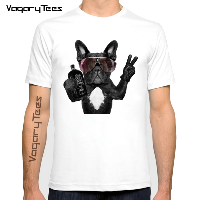 Hip hop Men's T-Shirt Dogs Wine T-Shirt soft fabric casual Tees fashion man Tops funny French Bulldog hangover design T Shirts