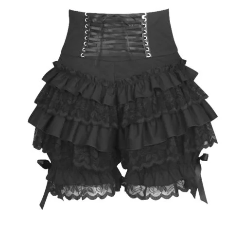 Ragazza di Modo Nero Sveglio Steampunk Gothic Lolita Volant di Pizzo Zucca Bloomer Cotone di Alta Vita Shorts Cosplay Little Devil Femminile