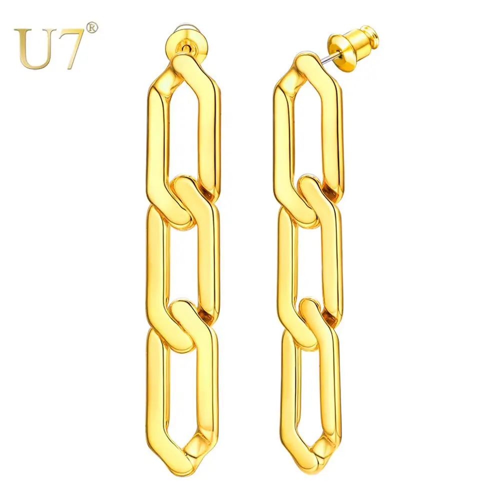 

U7 Charm Chain Earrings Women Girls S925 Silver Needle Hypoallergenic Copper 3 Layered Cable Dangle Drop Earring E1021 QC24