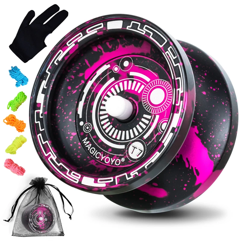 MAGICYOYO T7 Responsive Yoyo, Aluminum Metal Beginner Yoyos with Narrow C Yoyo Bearing and Extra 5 Yoyo Strings + Bag+ Glove