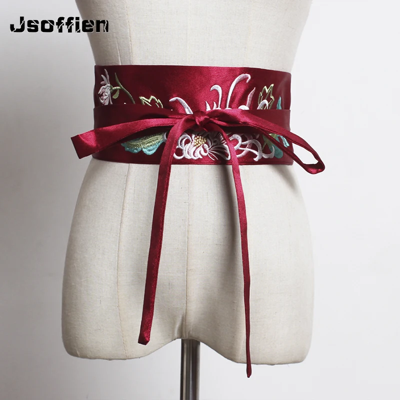 Japanese Embroidery Vintage Style Woman Kimono Belt Elastic Waist Cummerbunds Wide Belt Yukata Dress Floral Haori Men Harajuku