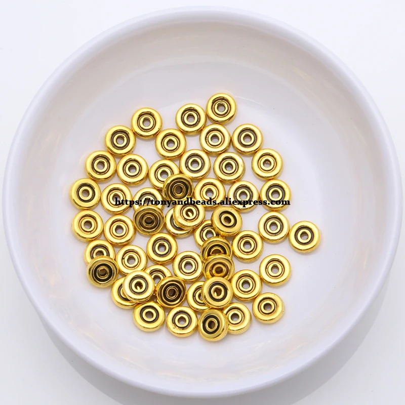 (50 Stück / Los!) Europäischer Spacer-Charm-Verbinder, Crimp-Endperlen aus Legierung in Antikgoldfarbe, geeignet für die Armbandherstellung. – Detail 19