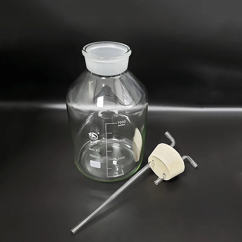 Laboratory Drechsel gas washing bottle device,Capacity 7500ml,Multifunctional gas cylinder,Double-hole 18# rubber plug catheter