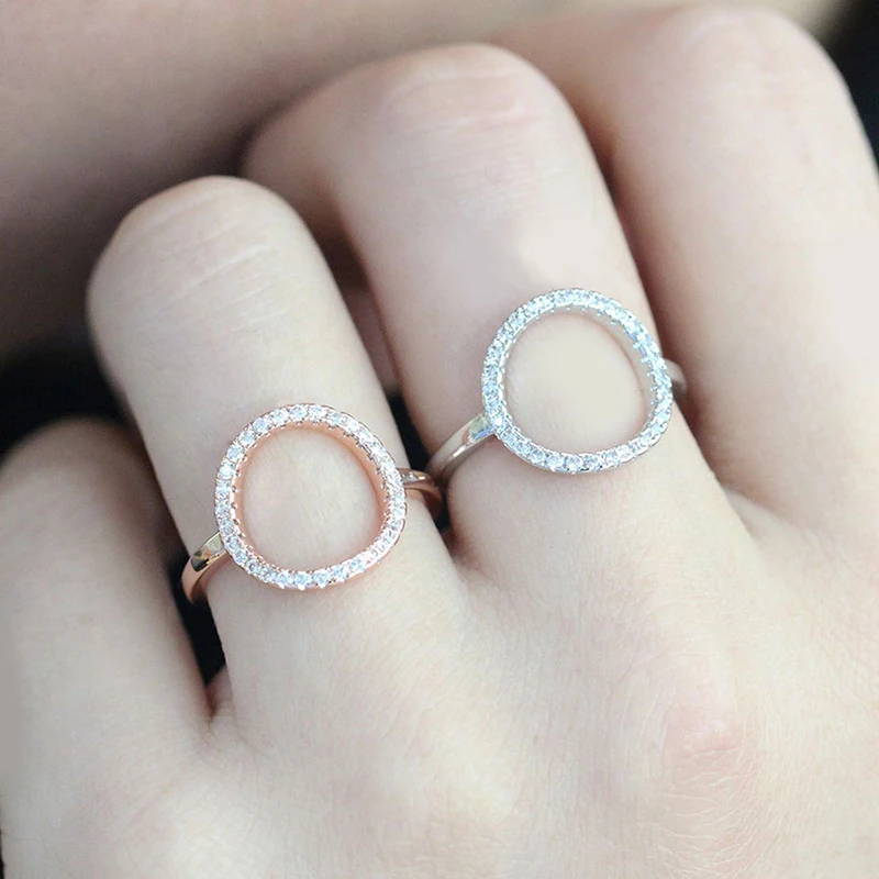 Hollow Out Circle Rings For Women Unusual Personality Rose Gold Color Zirconia All Size Dating Party Rings Fashion Jewelry R843