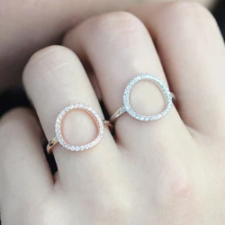 Hollow Out Circle Rings For Women Unusual Personality Rose Gold Color Zirconia All Size Dating Party Rings Fashion Jewelry R843