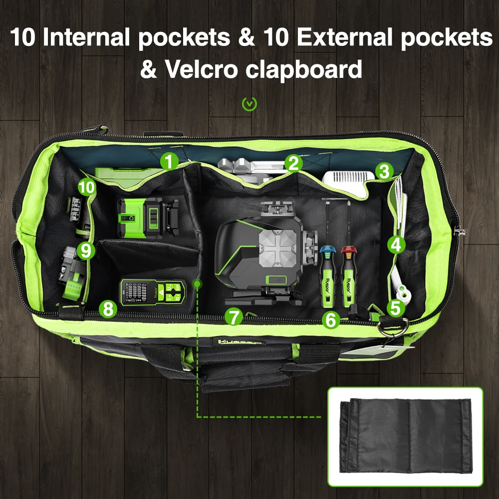 Huepar Multifunction Tool Bag Electrician Large Capacity 1680D Oxford Cloth Waterproof Screw Laser Drill repair tools Organizer