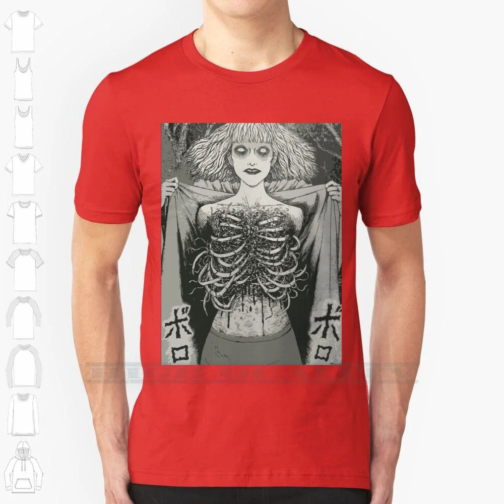 Camiseta 100% de algodón Uzumaki en espiral para mujer, camisa de Manga de terror, Anime, salpicaduras de acción en vivo, pecho de pesadilla, costillas interiores