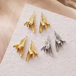 2PCS Creative Design Pleated Pendant Charms for Jewelry Making DIY Earrings Findings Components 14k Gold Plated Accessories