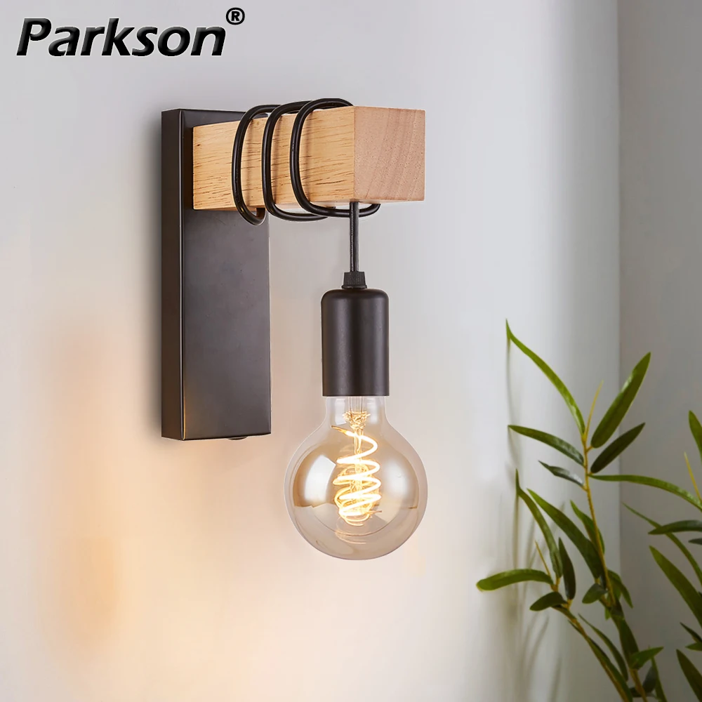 

Retro Vintage Wooden Wall Sconce Lamps Indoor Interior Wall Light E27 Bedroom Bedside Dining Living Room For Home Decor Lighting