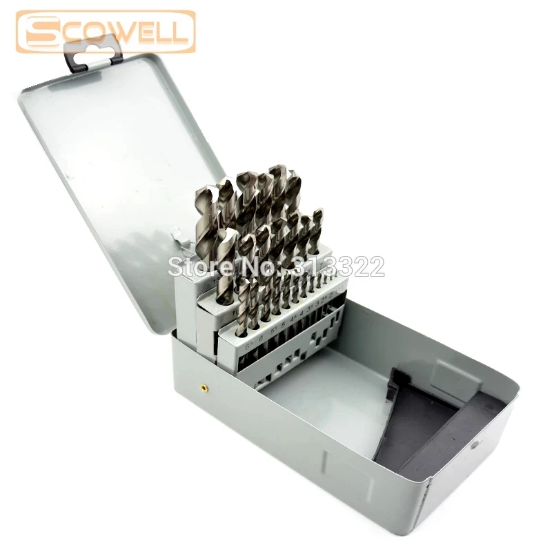 25pcs Twist Drill Bits Set Metal Box High Speed Steel Jobber Drilling Bit Kit For Wood Metal Plastic HSS4341 M2  DIY Tools