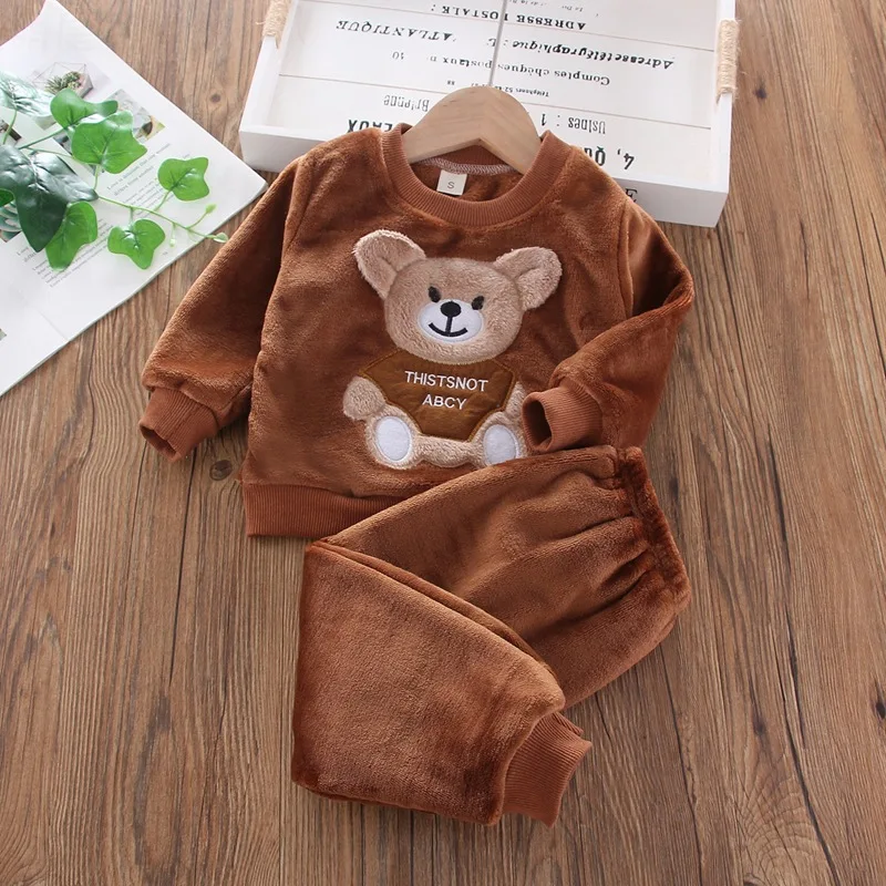 Baby Boy Clothes Set Autumn Winter Pure Cotton Thick Warm Hooded Sweatshirt Pants Vest Cartoon Bear Toddler Kids Girl Clothing